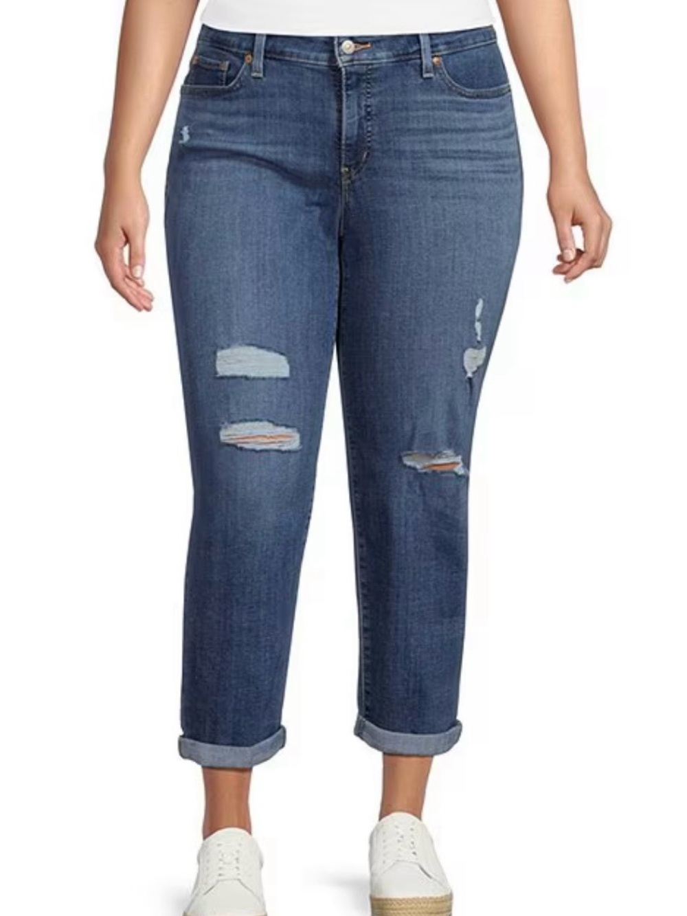 Levi's Dark Blue Distressed Boyfriend Jeans